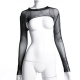 Cropped Mesh Long Sleeve Top