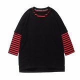 Faux Layered Striped Three Quarter Shirt