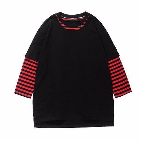 Faux Layered Striped Three Quarter Shirt