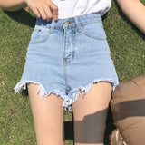 Distressed High Waisted Denim Shorts