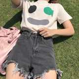 Distressed High Waisted Denim Shorts