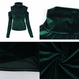 Velvet High Collar Exposed Shoulder Top