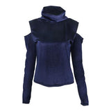 Velvet High Collar Exposed Shoulder Top
