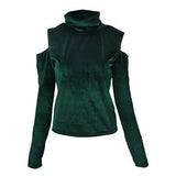 Velvet High Collar Exposed Shoulder Top