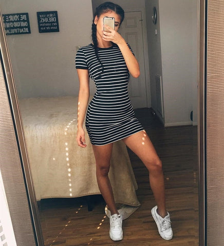 Striped Fitted Mini Shirt Dress