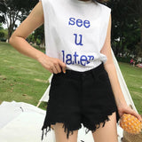 High Waisted Distressed Denim Shorts