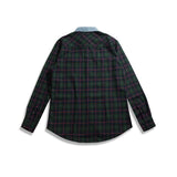 Oversized Plaid Flannel Shirt With Denim Collar