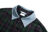 Oversized Plaid Flannel Shirt With Denim Collar