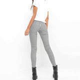 High Waisted Black And White Plaid Trousers