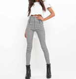 High Waisted Black And White Plaid Trousers