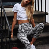 High Waisted Black And White Plaid Trousers