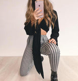 High Waisted Black And White Plaid Trousers