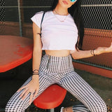 High Waisted Black And White Plaid Trousers