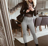High Waisted Black And White Plaid Trousers