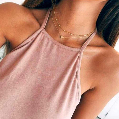 Gold Plated Heart Necklace & Choker (2 Pc Set)