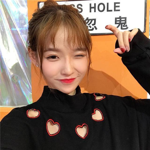 Cut Out Hearts Mock Turtleneck Sweater