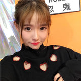 Cut Out Hearts Mock Turtleneck Sweater