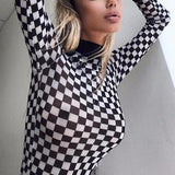 Checkered Meshed Long Sleeve Tee