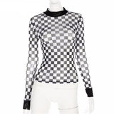 Checkered Meshed Long Sleeve Tee