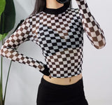 Checkered Meshed Long Sleeve Tee
