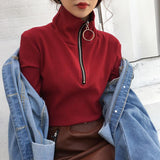 Zip Up Knitted Turtleneck Sweater
