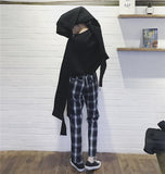 Vintage Plaid Casual Trousers With Metal Buckle