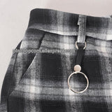 Vintage Plaid Casual Trousers With Metal Buckle