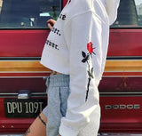 "Love Me Forever Or Never" Cropped Rose Hoodie