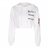 "Love Me Forever Or Never" Cropped Rose Hoodie