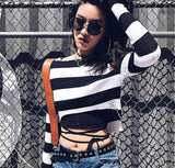 Cut Shoulder Knitted Striped Top
