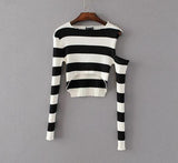 Cut Shoulder Knitted Striped Top