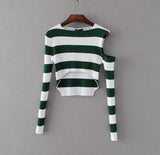 Cut Shoulder Knitted Striped Top