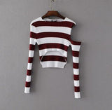 Cut Shoulder Knitted Striped Top