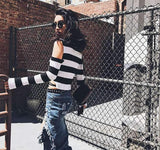 Cut Shoulder Knitted Striped Top