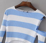 Cut Shoulder Knitted Striped Top