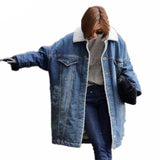 Long Denim Coat With Sherpa Lining