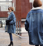 Long Denim Coat With Sherpa Lining