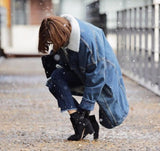 Long Denim Coat With Sherpa Lining