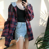 Flannel Plaid Hooded Long Sleeve Shirt