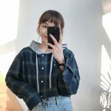 Flannel Plaid Hooded Long Sleeve Shirt