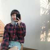 Flannel Plaid Hooded Long Sleeve Shirt
