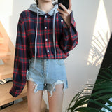 Flannel Plaid Hooded Long Sleeve Shirt