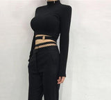 Long Sleeve Ring Buckled Crop Top