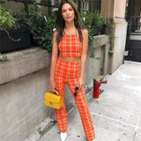 Plaid High-Waisted Jumpsuit Set (2 Pcs)