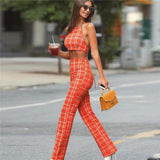 Plaid High-Waisted Jumpsuit Set (2 Pcs)