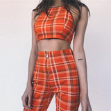 Plaid High-Waisted Jumpsuit Set (2 Pcs)