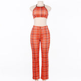 Plaid High-Waisted Jumpsuit Set (2 Pcs)
