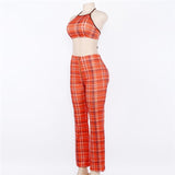 Plaid High-Waisted Jumpsuit Set (2 Pcs)