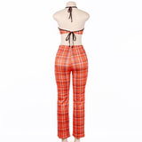 Plaid High-Waisted Jumpsuit Set (2 Pcs)