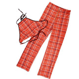 Plaid High-Waisted Jumpsuit Set (2 Pcs)